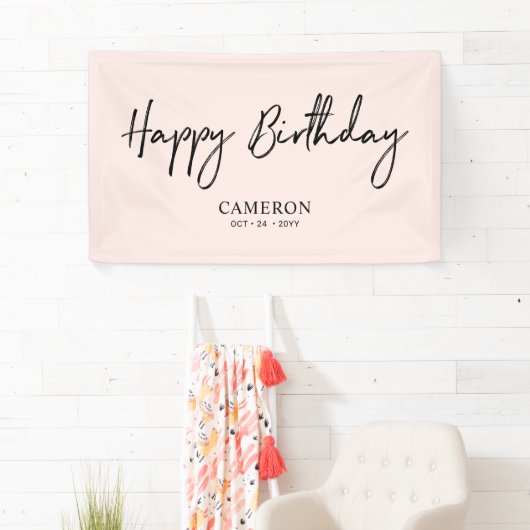 Zwarte en Roze, minimale aangepaste, Happy Birthda Spandoek (Insitu)