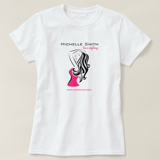 Zwarte en roze mode meisje haarstyling vrouwelijk t-shirt (Design voorkant)