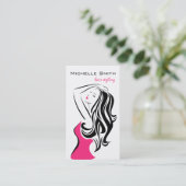 Zwarte en roze mode meisje haarstyling vrouwelijk visitekaartje (Staand voorkant)