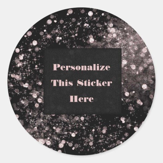 Zwarte en roze mousserende lampjes ronde sticker (Voorkant)