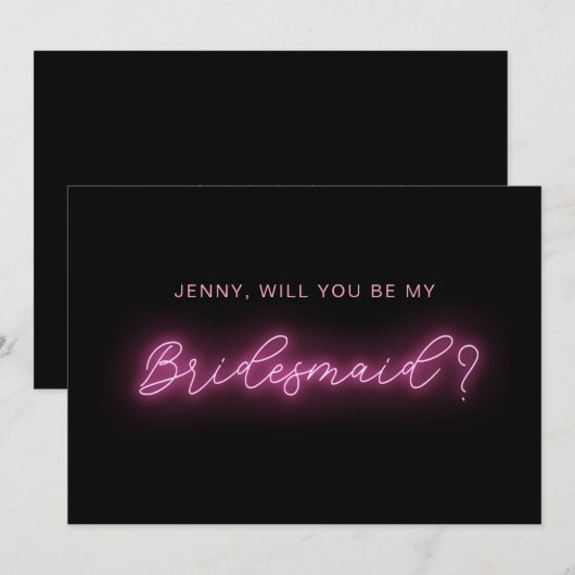 Zwarte en Roze Neon Glow Lichte bruidskaart Kaart (Voorkant / Achterkant)