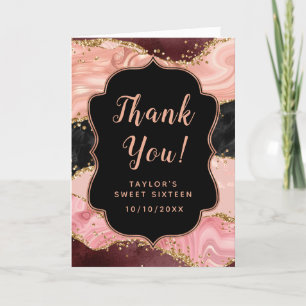 Zwarte en roze pailletten agaat Sweet Sixteen Bedankkaart
