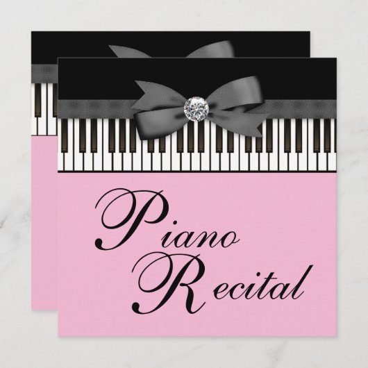 Zwarte en Roze Pianotoetsen Overweging Uitnodiging (Voorkant / Achterkant)