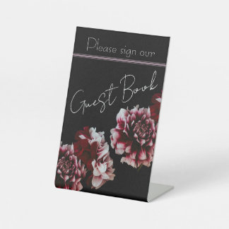 Zwarte en roze pioenen bruiloft Folie gastenboek Reclamebord Met Voetstuk