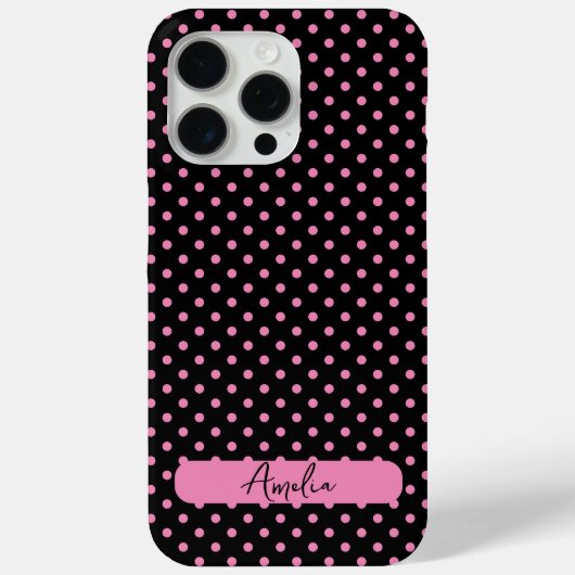 Zwarte en roze poka-punten Case-Mate iPhone case (Achterkant)