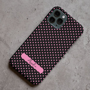 Zwarte en roze poka-punten iPhone 15 pro max hoesje
