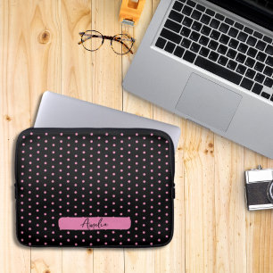Zwarte en roze poka-punten laptop sleeve