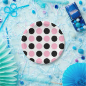 Zwarte en Roze pokadots Papieren Bordje (Feest)