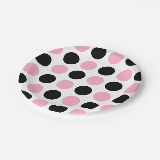 Zwarte en Roze pokadots Papieren Bordje (Gekanteld)