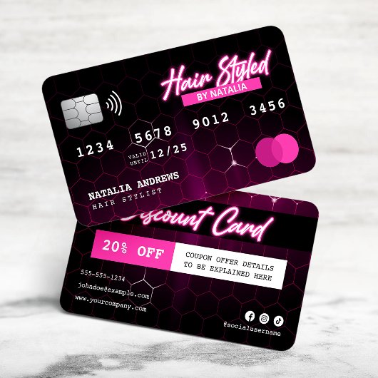 Zwarte en Roze Professionele Haarkapper Kortingskaartje