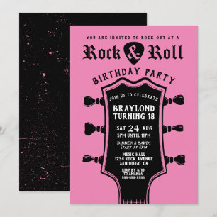 Zwarte en Roze Rock n Roll Gitaar Kaart