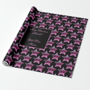 Zwarte en roze rode sterren Pattern kerst Elegant Cadeaupapier