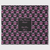 Zwarte en roze rode sterren Pattern kerst Elegant Cadeaupapier (Vlak)