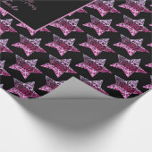 Zwarte en roze rode sterren Pattern kerst Elegant Cadeaupapier (Hoek)