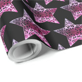 Zwarte en roze rode sterren Pattern kerst Elegant Cadeaupapier (Rol Hoek)