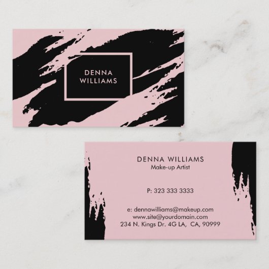 Zwarte en roze romige penseelstreken visitekaartje (Voorkant / Achterkant)