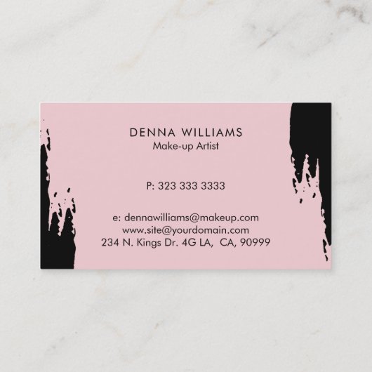 Zwarte en roze romige penseelstreken visitekaartje (Achterkant)