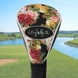 Zwarte en Roze Rozen Bloemen Aangepaste Naam Monog Golfheadcover