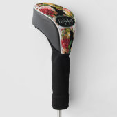 Zwarte en Roze Rozen Bloemen Aangepaste Naam Monog Golfheadcover (Schuin)