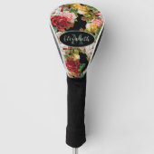 Zwarte en Roze Rozen Bloemen Aangepaste Naam Monog Golfheadcover (Voorkant)