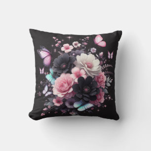 Zwarte en roze rozen en vlinders kussen