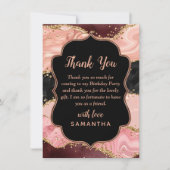 Zwarte en Roze sequins Agate Birthday Bedankkaart (Voorkant)