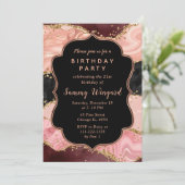 Zwarte en Roze sequins Agate Birthday Kaart (Staand voorkant)