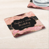 Zwarte en Roze sequins Agate Birthday Kartonnen Onderzetters (Schuin)