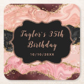 Zwarte en Roze sequins Agate Birthday Kartonnen Onderzetters (Voorkant)
