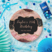 Zwarte en Roze sequins Agate Birthday Papieren Bordje (Feest)