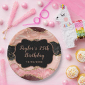 Zwarte en Roze sequins Agate Birthday Papieren Bordje (Feest)