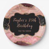 Zwarte en Roze sequins Agate Birthday Papieren Bordje (Voorkant)