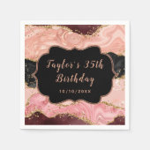 Zwarte en Roze sequins Agate Birthday Servet (Voorkant)