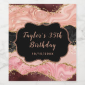 Zwarte en Roze sequins Agate Birthday Wijn Etiket (Enkel label)