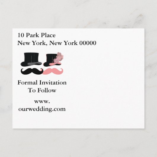  zwarte en roze snor aankondigingskaart (Achterkant)