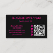 Zwarte en Roze Sociale Icon QR-code Visitekaartje (Achterkant)