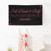 Zwarte en Roze Sparkle Adult Happy Birthday Spandoek (Insitu)