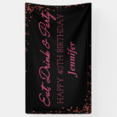 Zwarte en Roze Sparkle Adult Happy Birthday Spandoek (Verticaal)