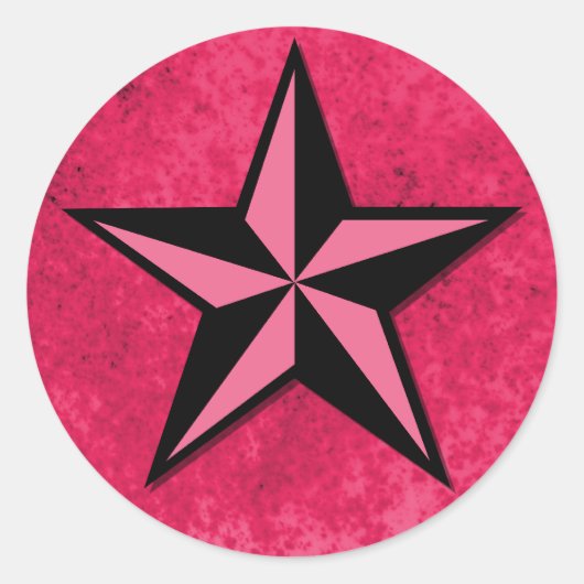 Zwarte en Roze ster Ronde Sticker (Voorkant)