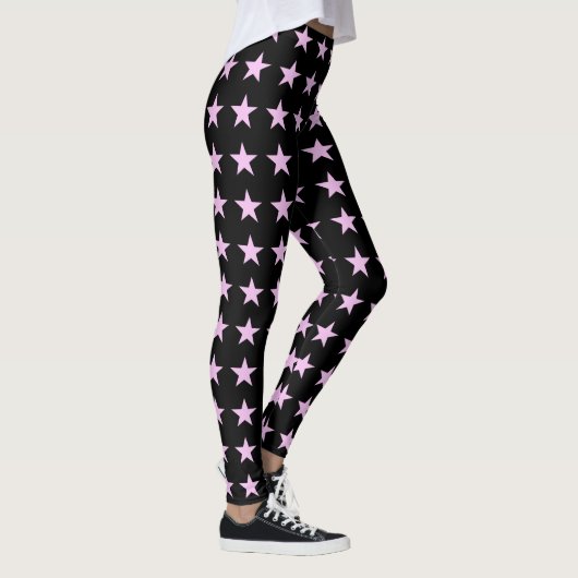 Zwarte en Roze Sterren Print Leggings (Rechts)