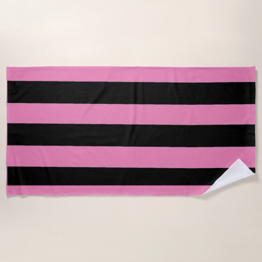 Zwarte en roze strepen strandlaken (Voorkant)