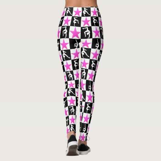 ZWARTE EN ROZE SUPER STAR GYMNASTIEK LEGGINGS (Achterkant)