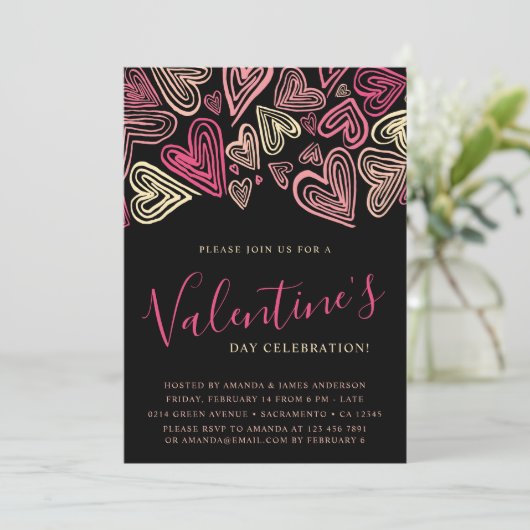 Zwarte en roze Valentijnsdag Kaart (Staand voorkant)