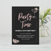 Zwarte en roze verjaardagsfeestje uitnodiging (Staand voorkant)