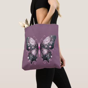 Zwarte en Roze Vlinder Halloween Tote Bag