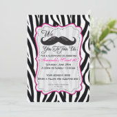Zwarte en roze Zebra Mustache Sleepover Party Kaart (Staand voorkant)