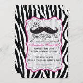 Zwarte en roze Zebra Mustache Sleepover Party Kaart (Voorkant / Achterkant)