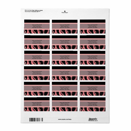Zwarte en roze Zebra Pattern Etiket (Full Sheet)