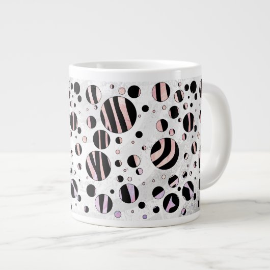 Zwarte en roze Zebra Polka Dots Grote Koffiekop (Voorkant rechts)