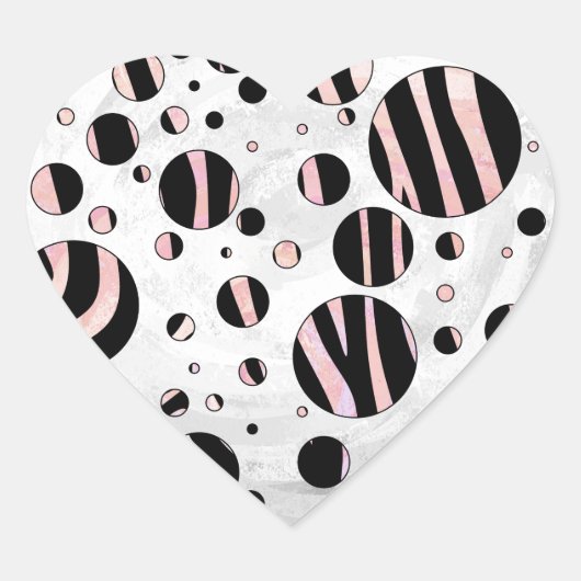 Zwarte en roze Zebra Polka Dots Hart Sticker (Voorkant)